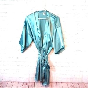 Y2K Womans Blue Green M Silky Bath Robe New M